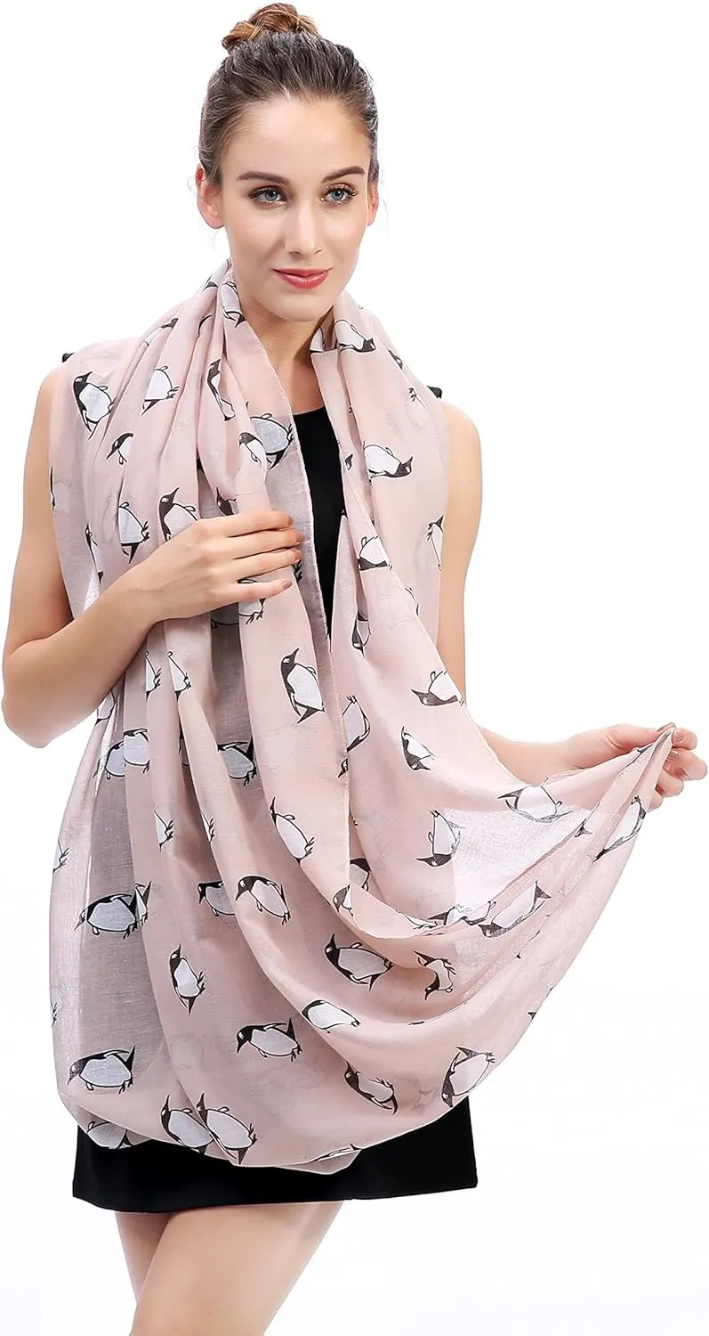 Lina & Lily Penguin Animal Print Women's Infinity Scarf Lightweight