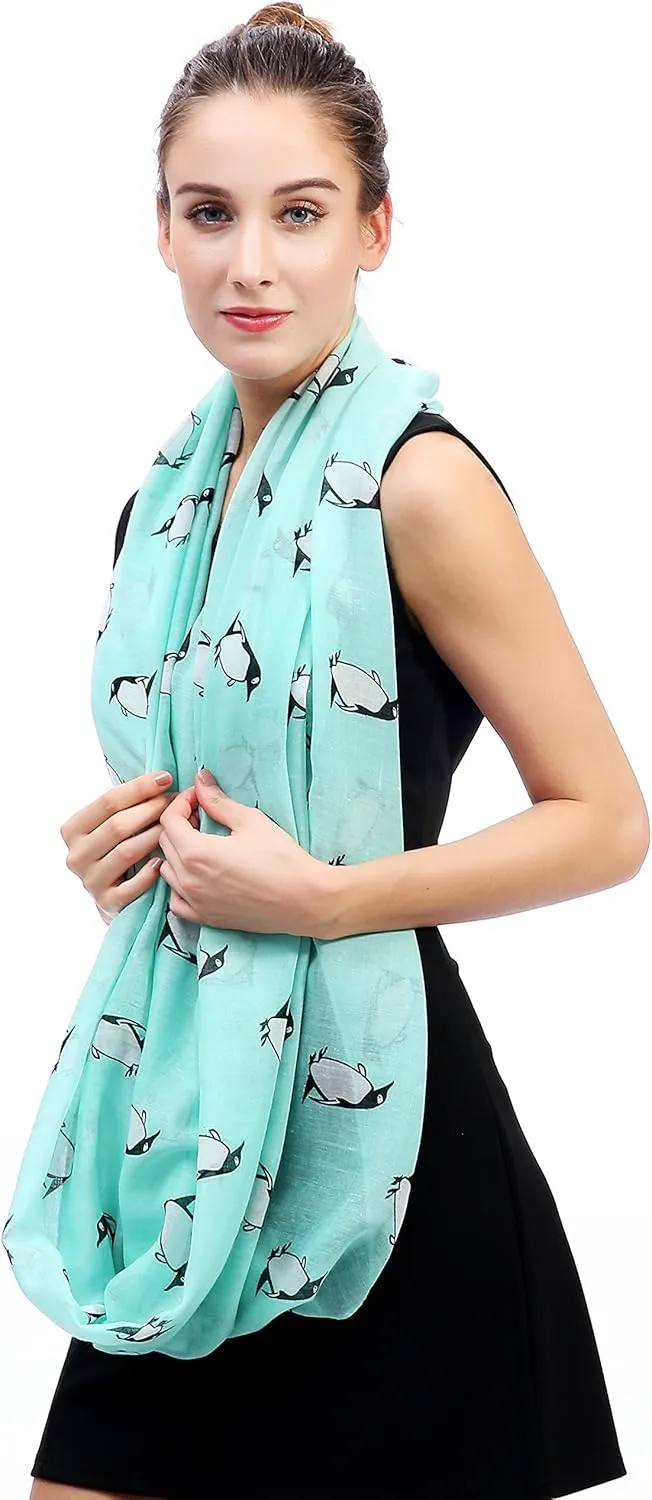 Lina & Lily Penguin Animal Print Women's Infinity Scarf Lightweight