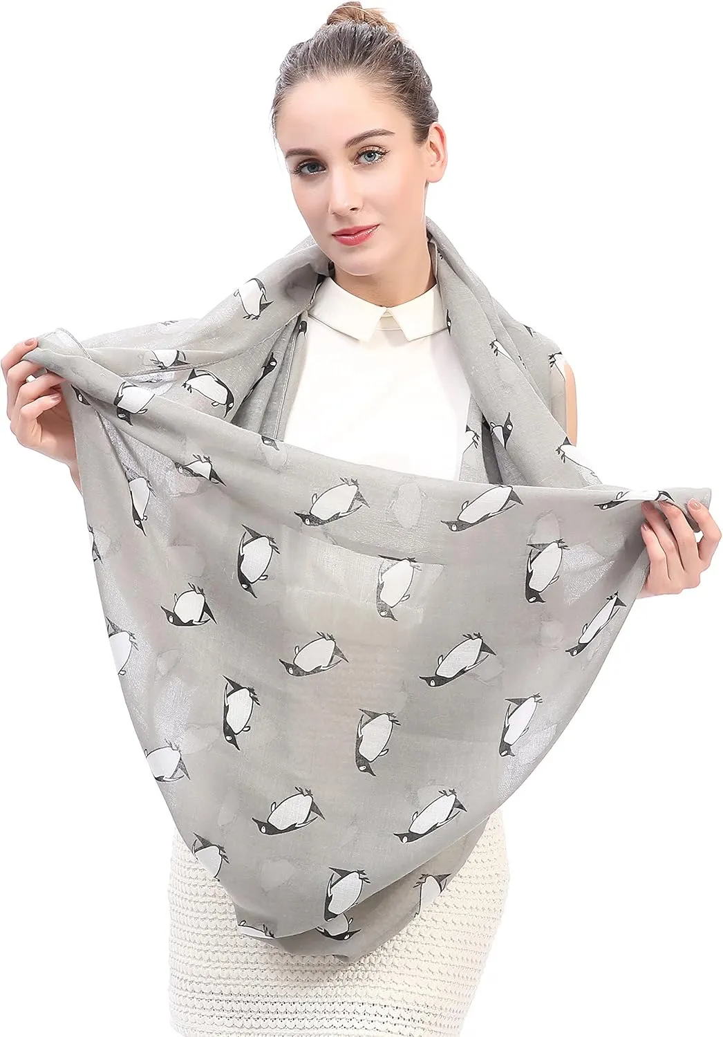 Lina & Lily Penguin Animal Print Women's Infinity Scarf Lightweight
