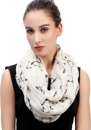 Lina & Lily Penguin Animal Print Women's Infinity Scarf Lightweight