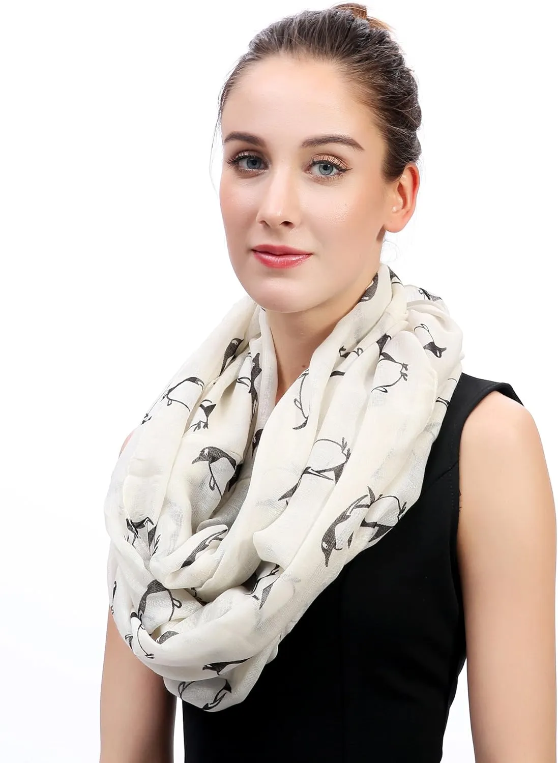 Lina & Lily Penguin Animal Print Women's Infinity Scarf Lightweight