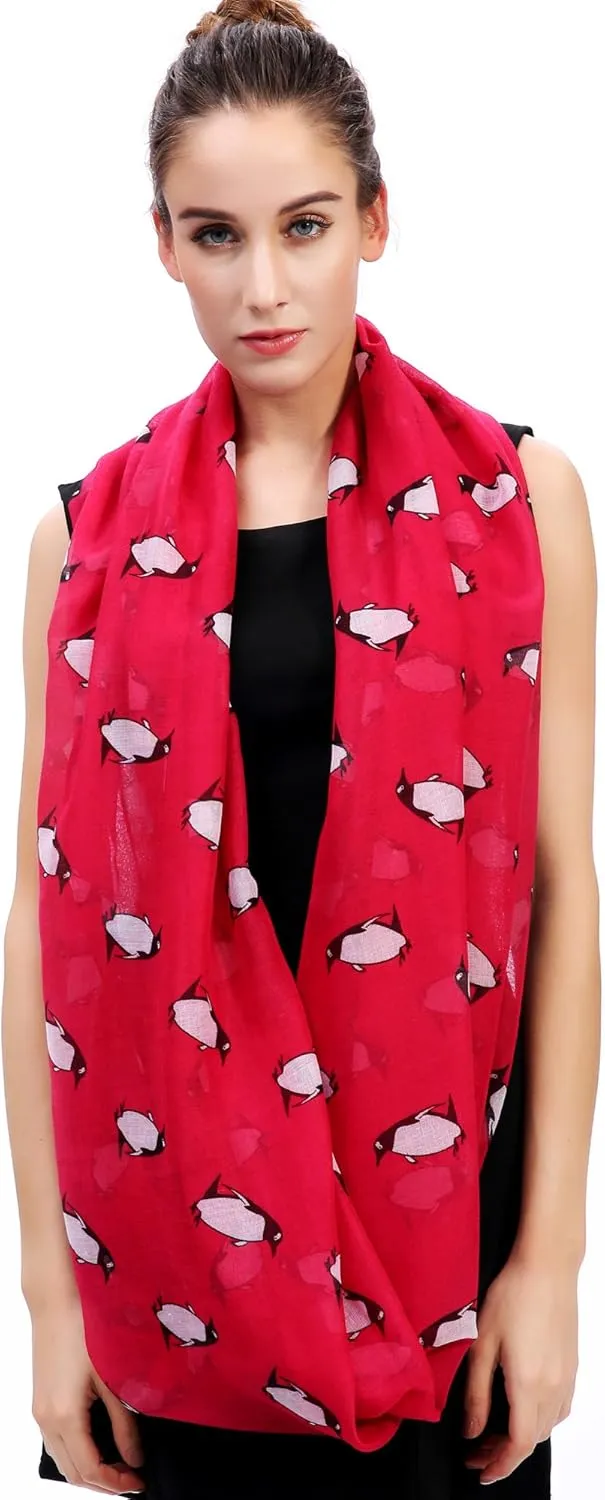Lina & Lily Penguin Animal Print Women's Infinity Scarf Lightweight