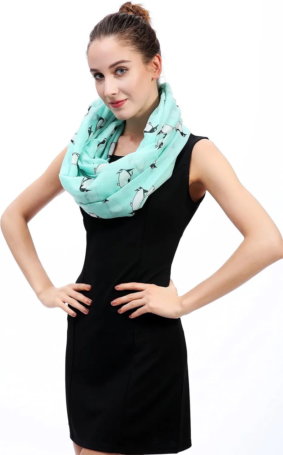 Lina & Lily Penguin Animal Print Women's Infinity Scarf Lightweight
