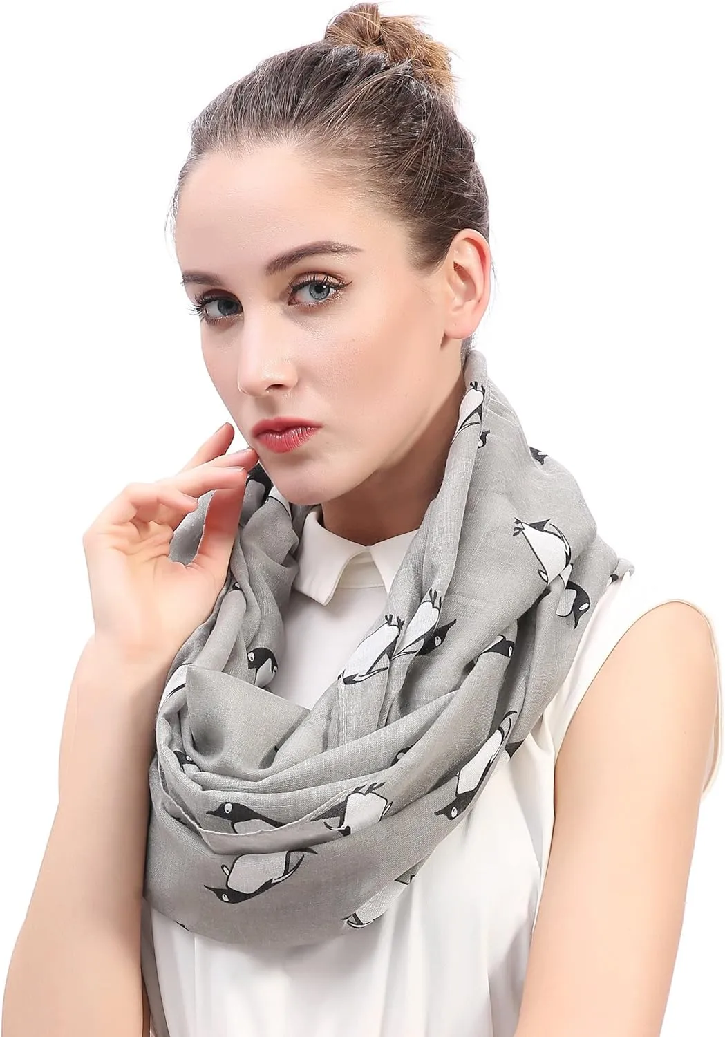 Lina & Lily Penguin Animal Print Women's Infinity Scarf Lightweight