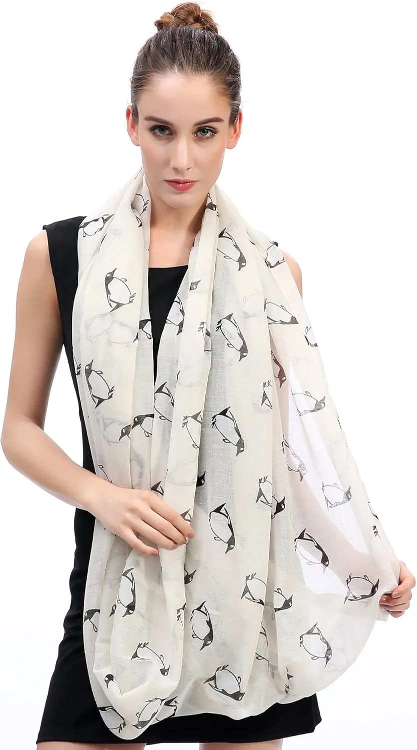 Lina & Lily Penguin Animal Print Women's Infinity Scarf Lightweight