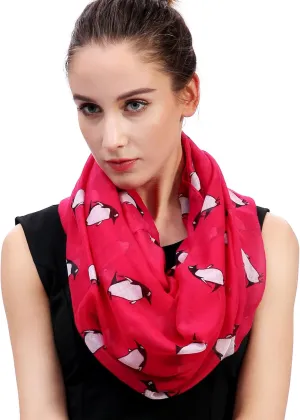 Lina & Lily Penguin Animal Print Women's Infinity Scarf Lightweight