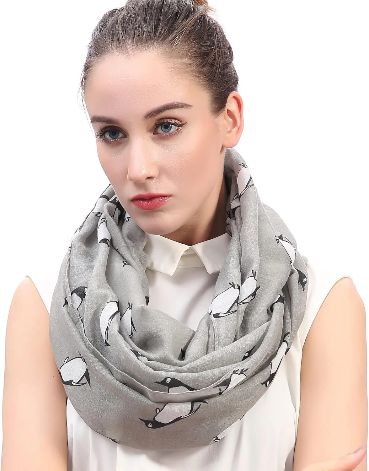 Lina & Lily Penguin Animal Print Women's Infinity Scarf Lightweight