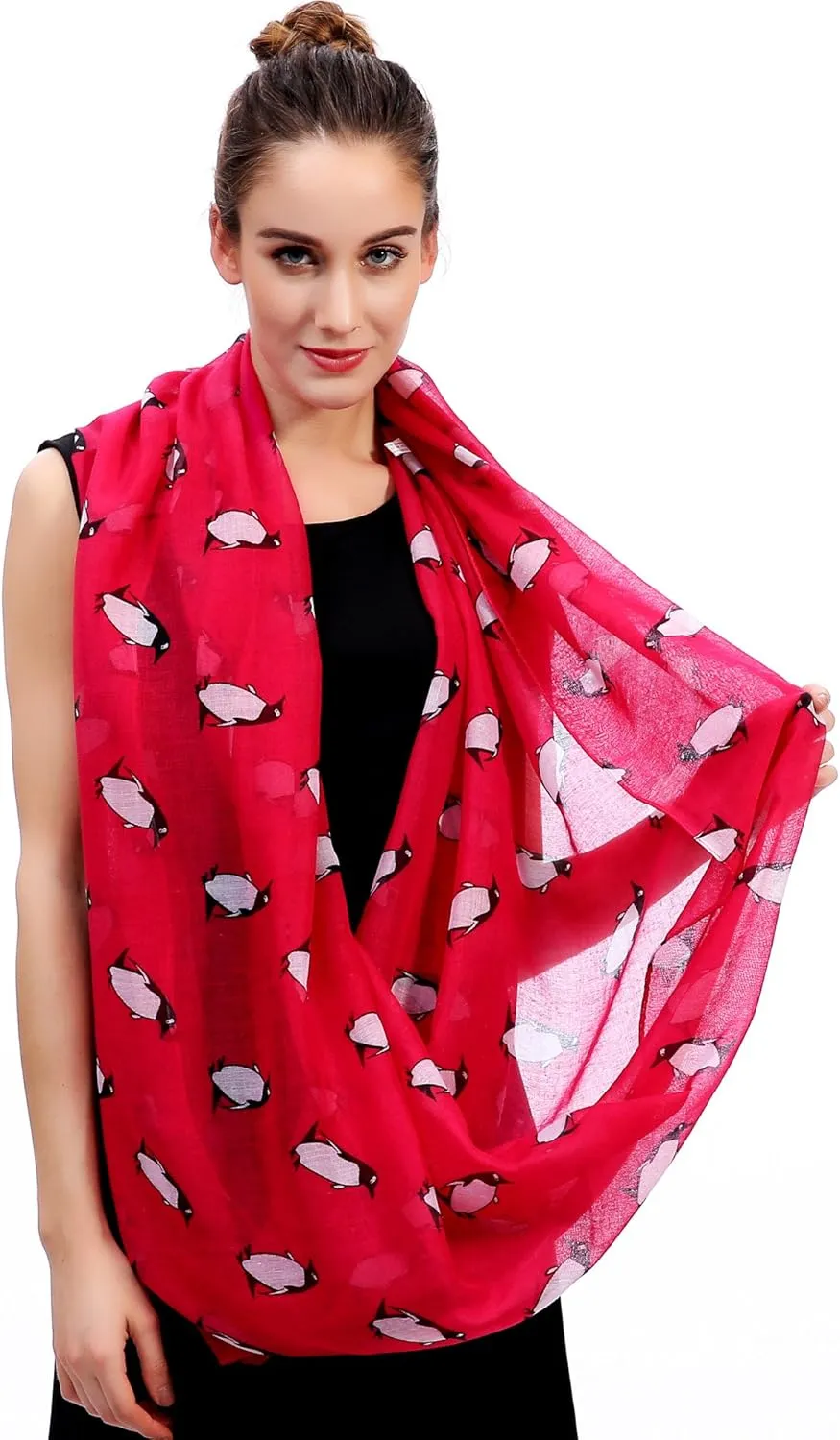 Lina & Lily Penguin Animal Print Women's Infinity Scarf Lightweight