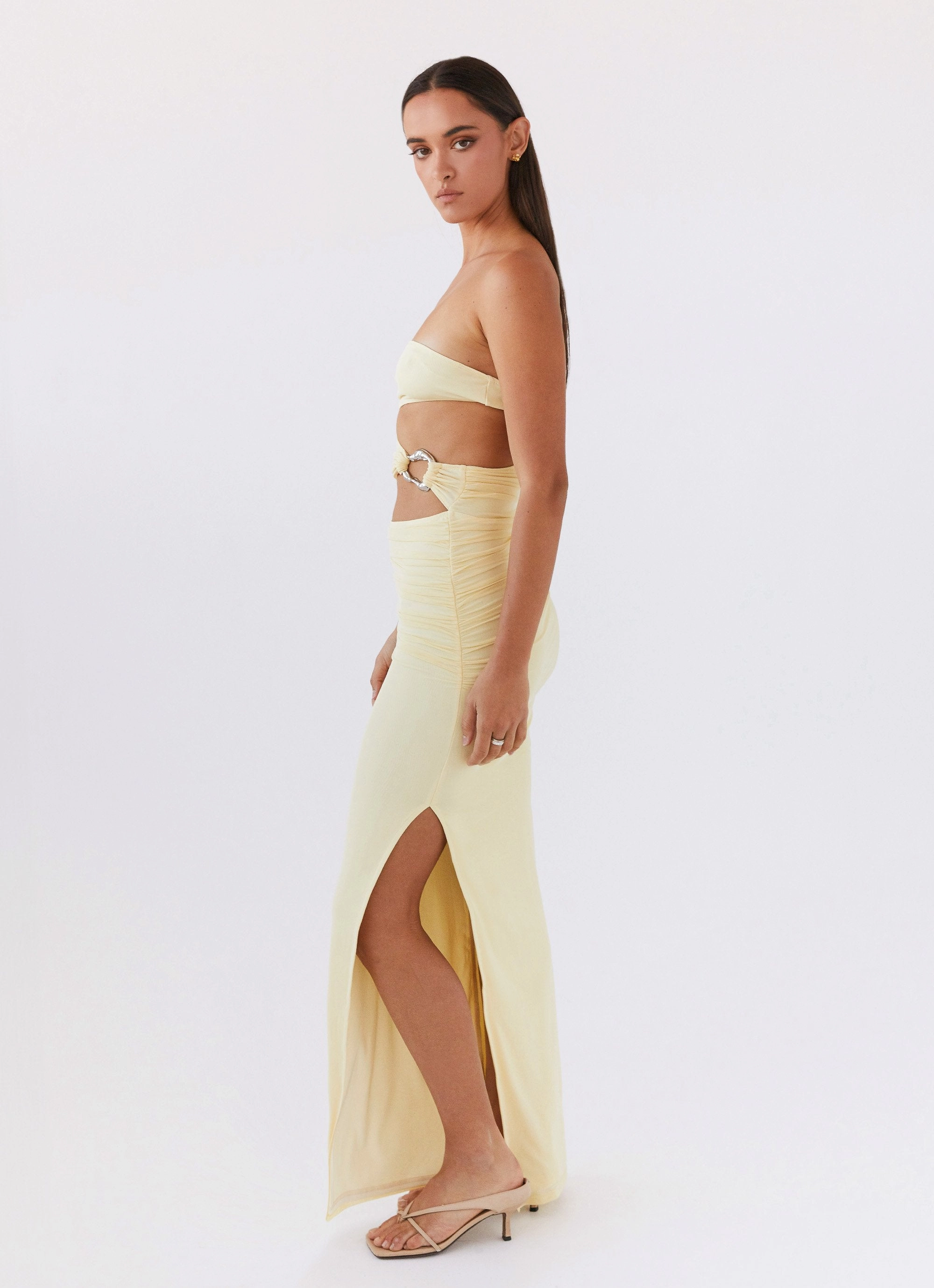 Into Pieces Mesh Maxi Dress - Lemon Invisible-Zip Bright Feel