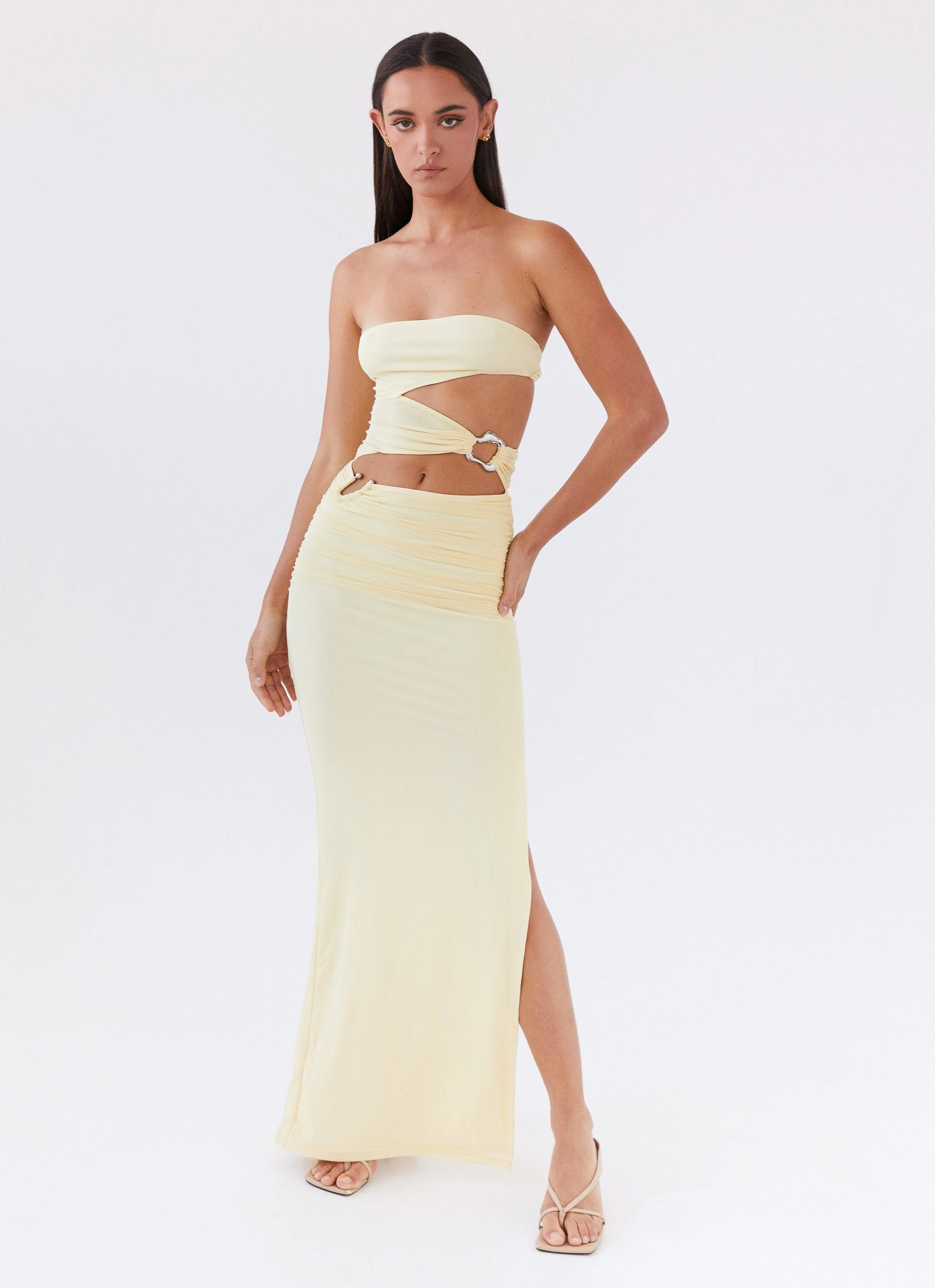 Into Pieces Mesh Maxi Dress - Lemon Fashionable Style