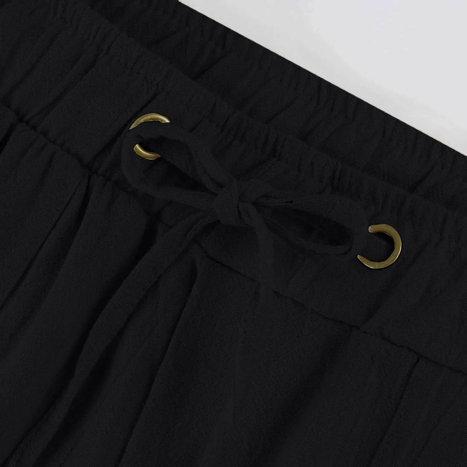 Linen Pants for Women Drawstring Wide Straight Leg Loose Fit Trousers with Pocket Summer Casual Outing Loungewear