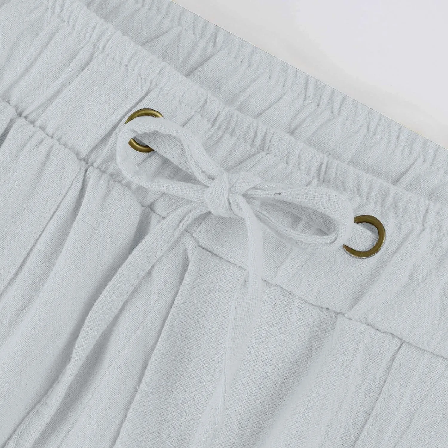 Linen Pants for Women Drawstring Wide Straight Leg Loose Fit Trousers with Pocket Summer Casual Outing Loungewear