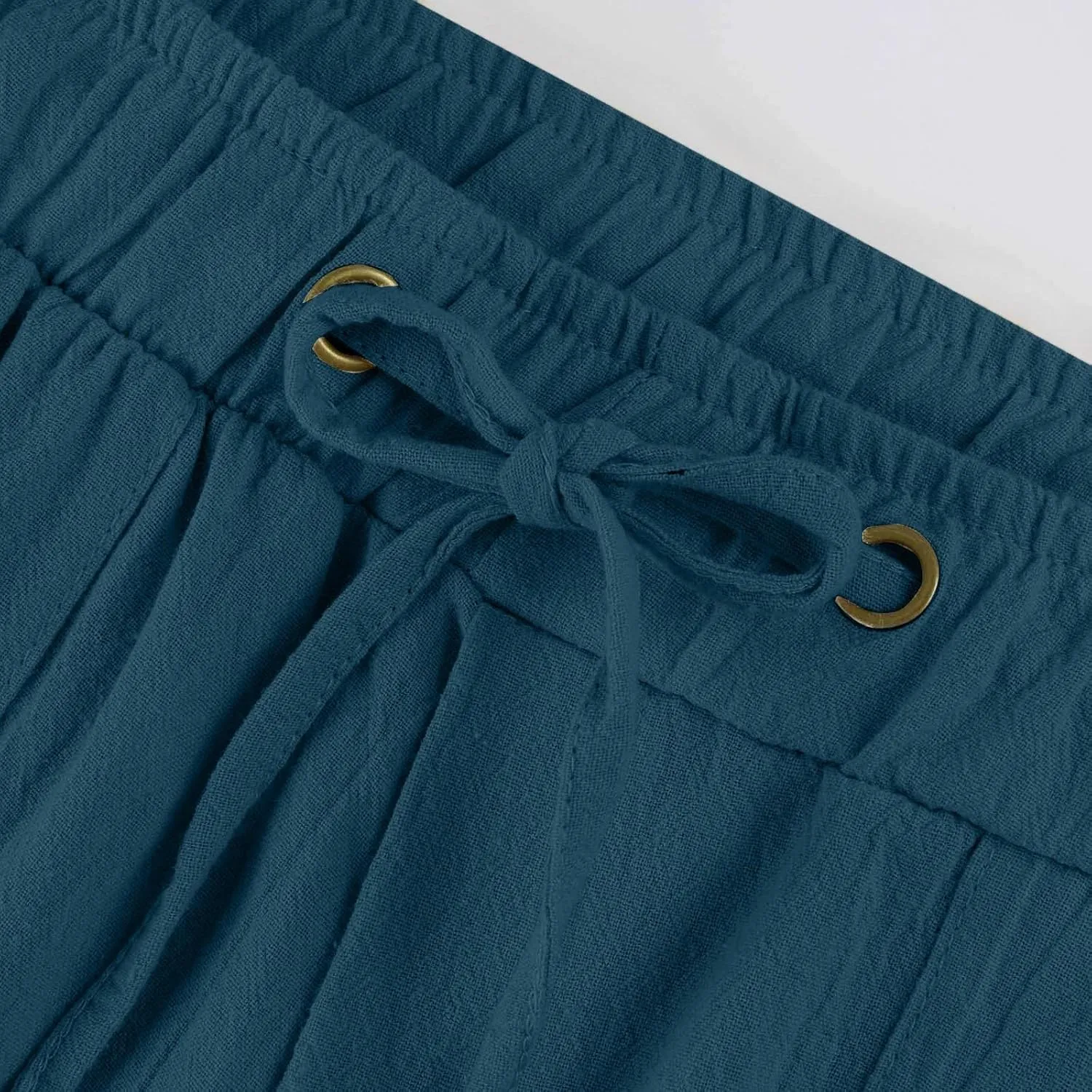 Linen Pants for Women Drawstring Wide Straight Leg Loose Fit Trousers with Pocket Summer Casual Outing Loungewear
