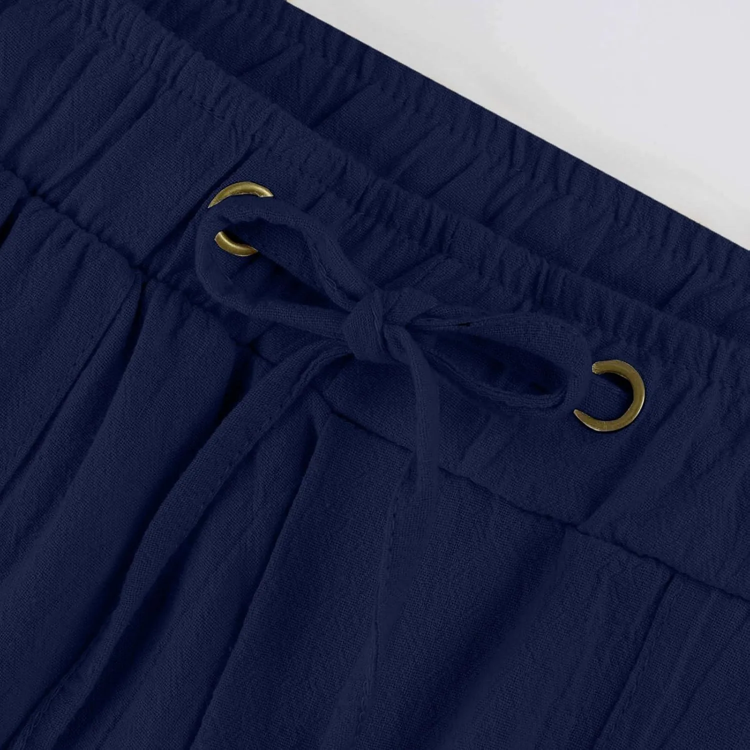 Linen Pants for Women Drawstring Wide Straight Leg Loose Fit Trousers with Pocket Summer Casual Outing Loungewear