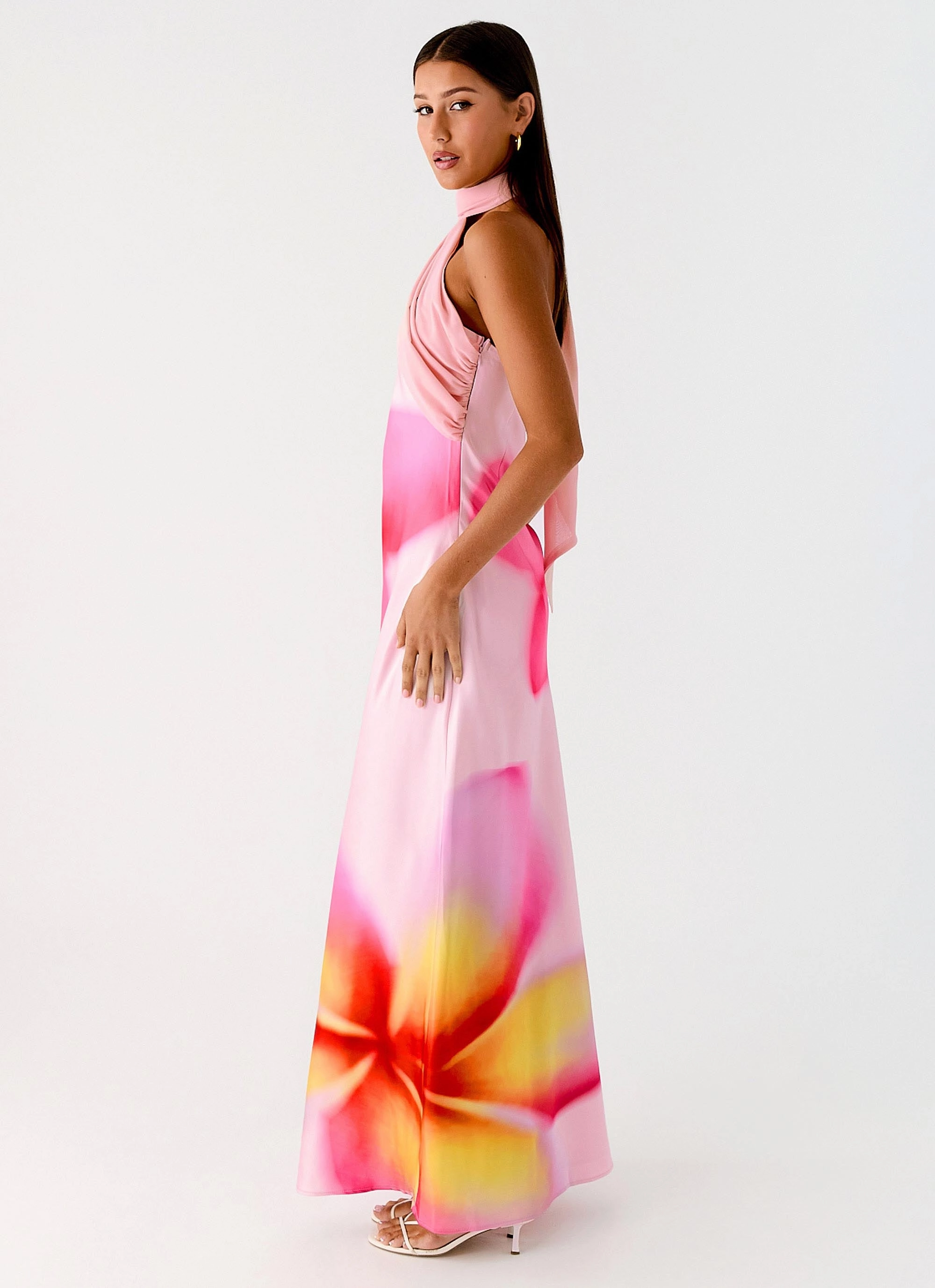 Lightweight Wear Isa Scarf Satin Maxi Dress - Frangipani Pink