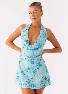 Cinzia Beaded Mini Dress - Blue Day Outfit Fashion Look