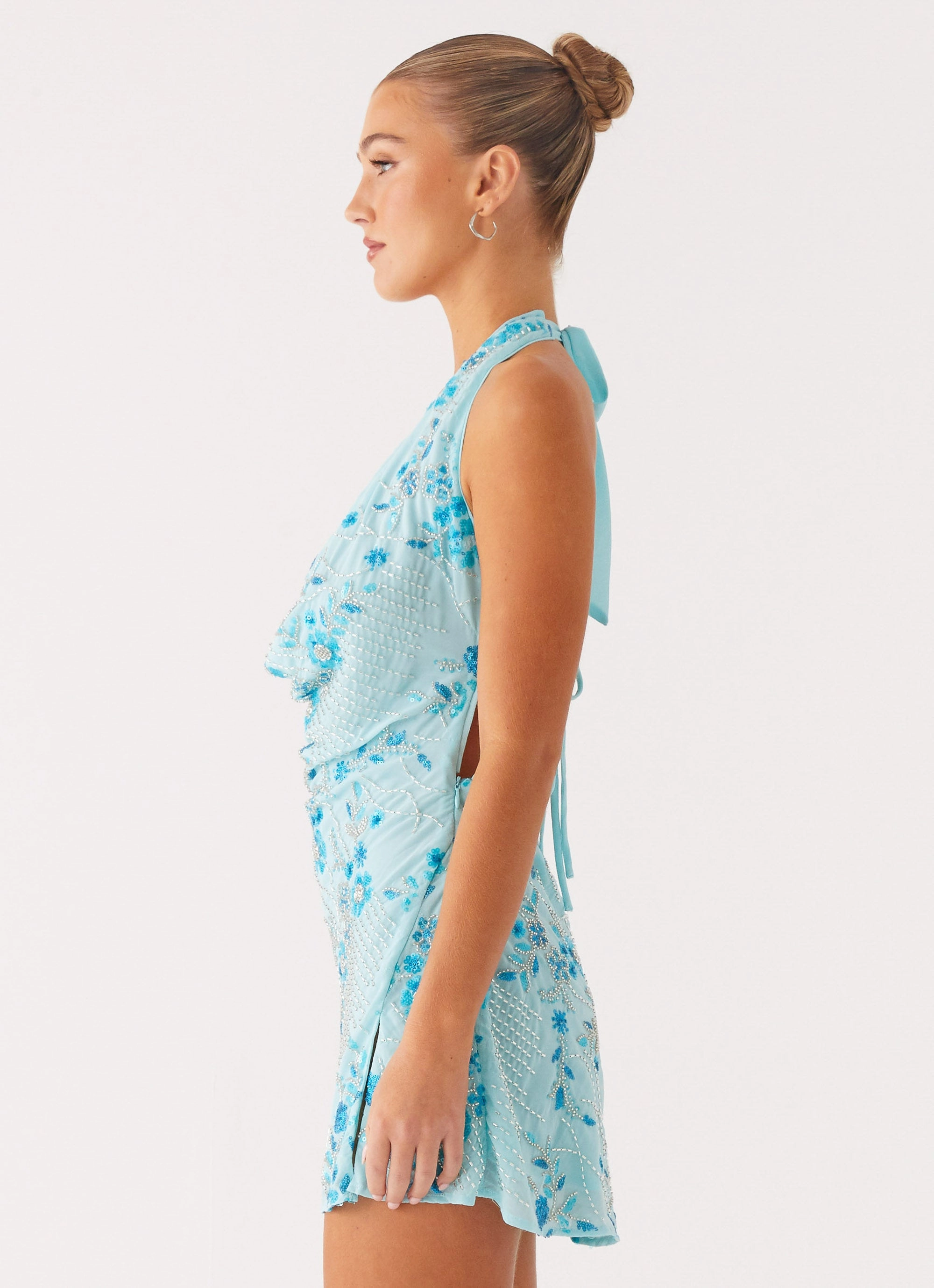 Cinzia Beaded Mini Dress - Blue Artistic Vibe