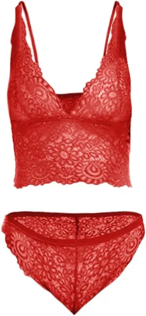 Lingerie for Women Lace Sexy Set Lingerie Bralette Panty Women (Red, M)
