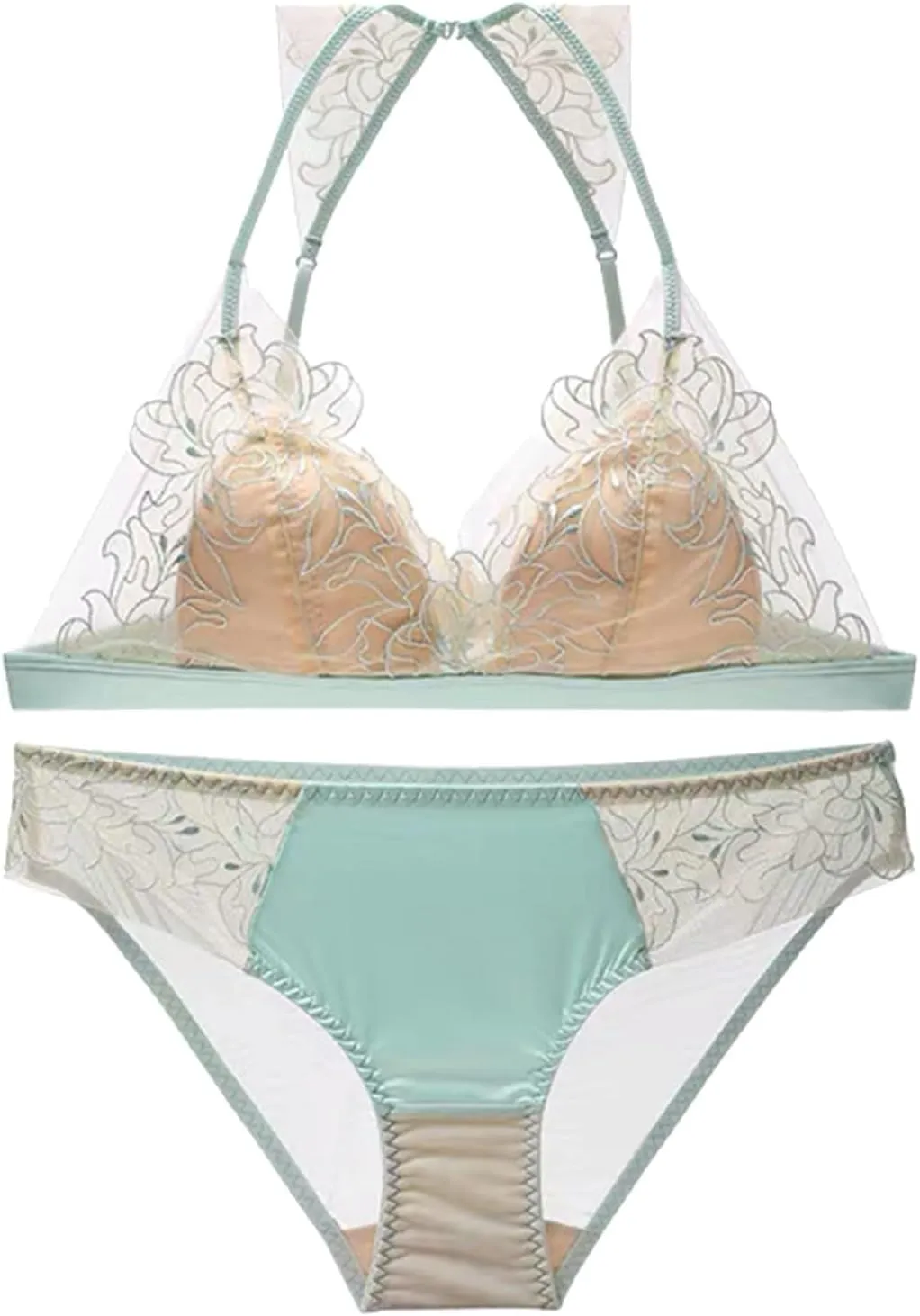 Lingerie Set Women's Sexy Bra and Panty Sets No Underwire Triangle Cup Embroidery Bralettes Underwear Set