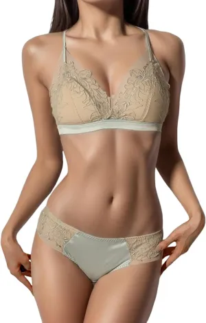 Lingerie Set Women's Sexy Bra and Panty Sets No Underwire Triangle Cup Embroidery Bralettes Underwear Set