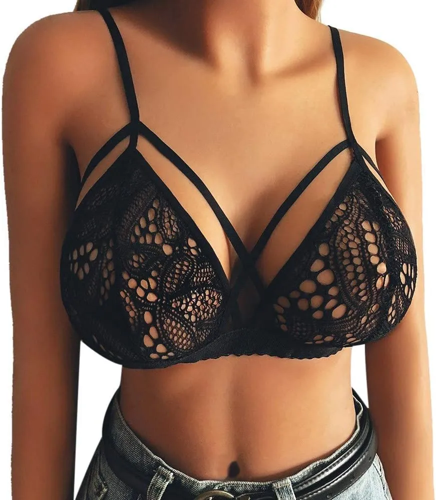 Lingerie Sets 2023 Lace Corset Sexy Women Bustier Top Up Push Bralette Bandage Underwear Lingerie (Black, S)