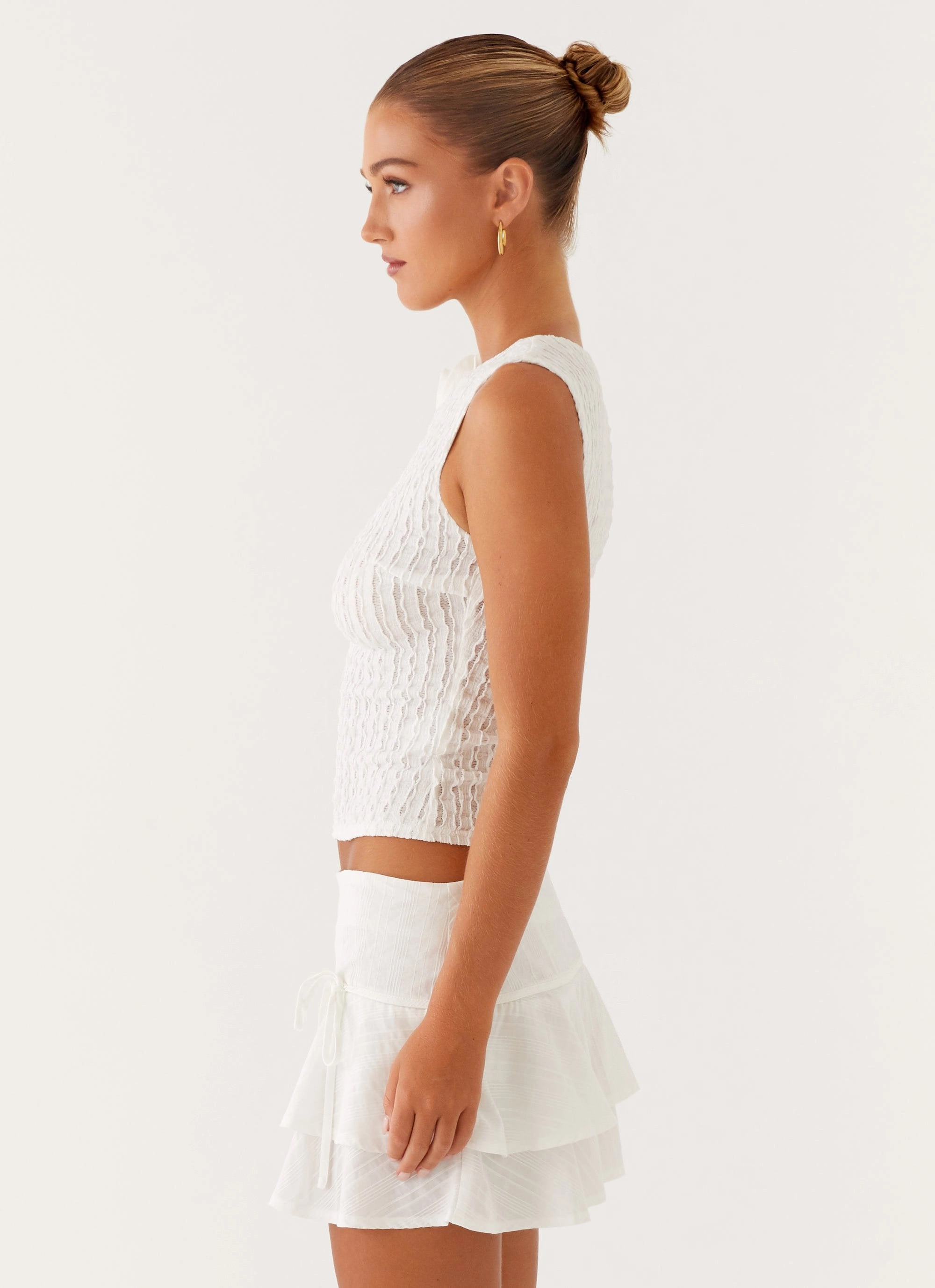 Biodegradable Fiber Composition High Collar Design Lisbon Tank Top - White