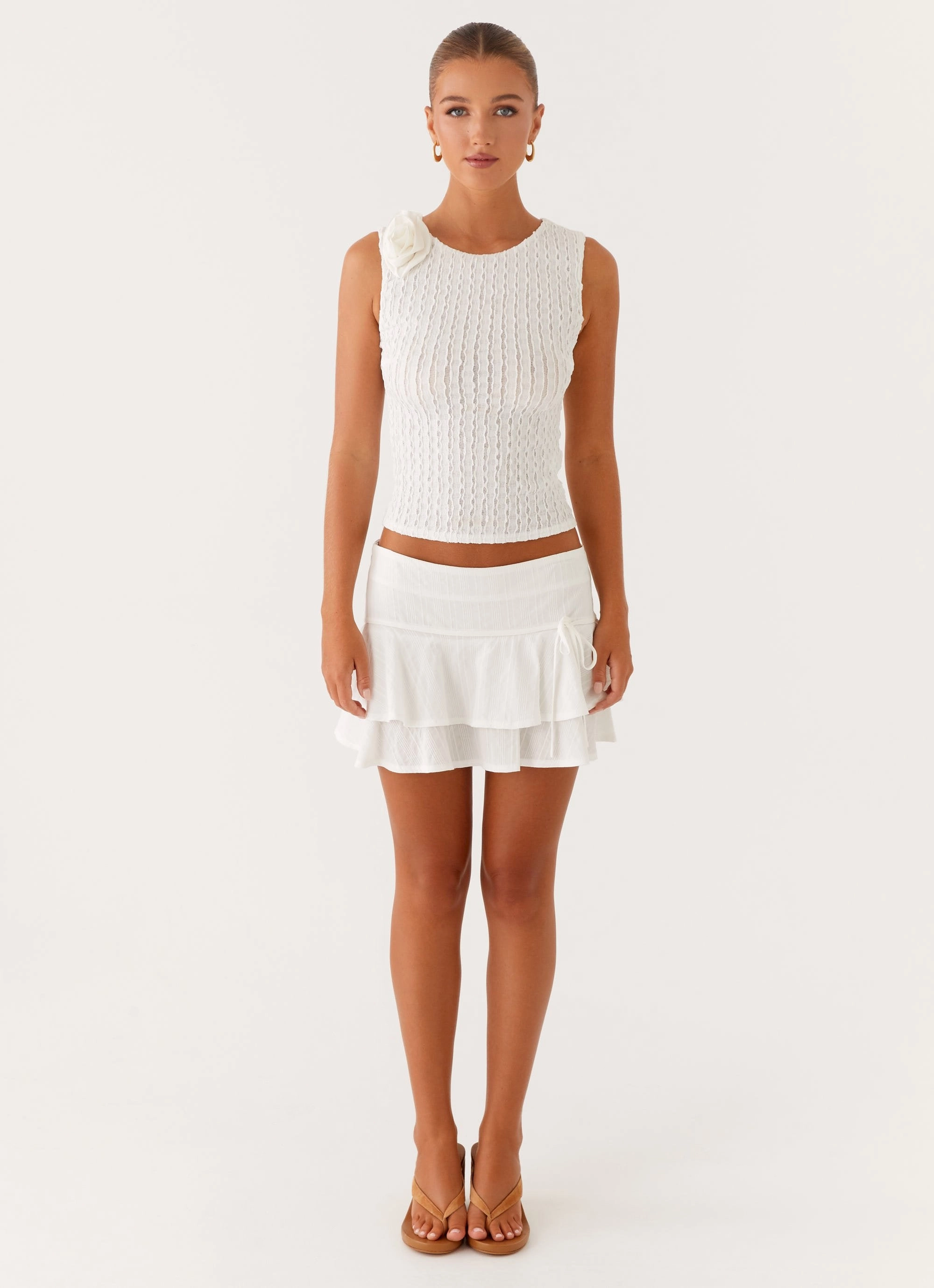 Lisbon Tank Top - White Trendy Shirt Stretch waistband