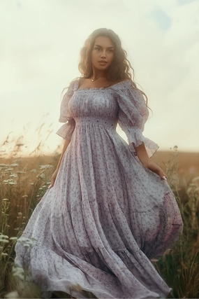 Cloud 21 | smocking embroidery linen dress Performance Stretch Relaxed Cut