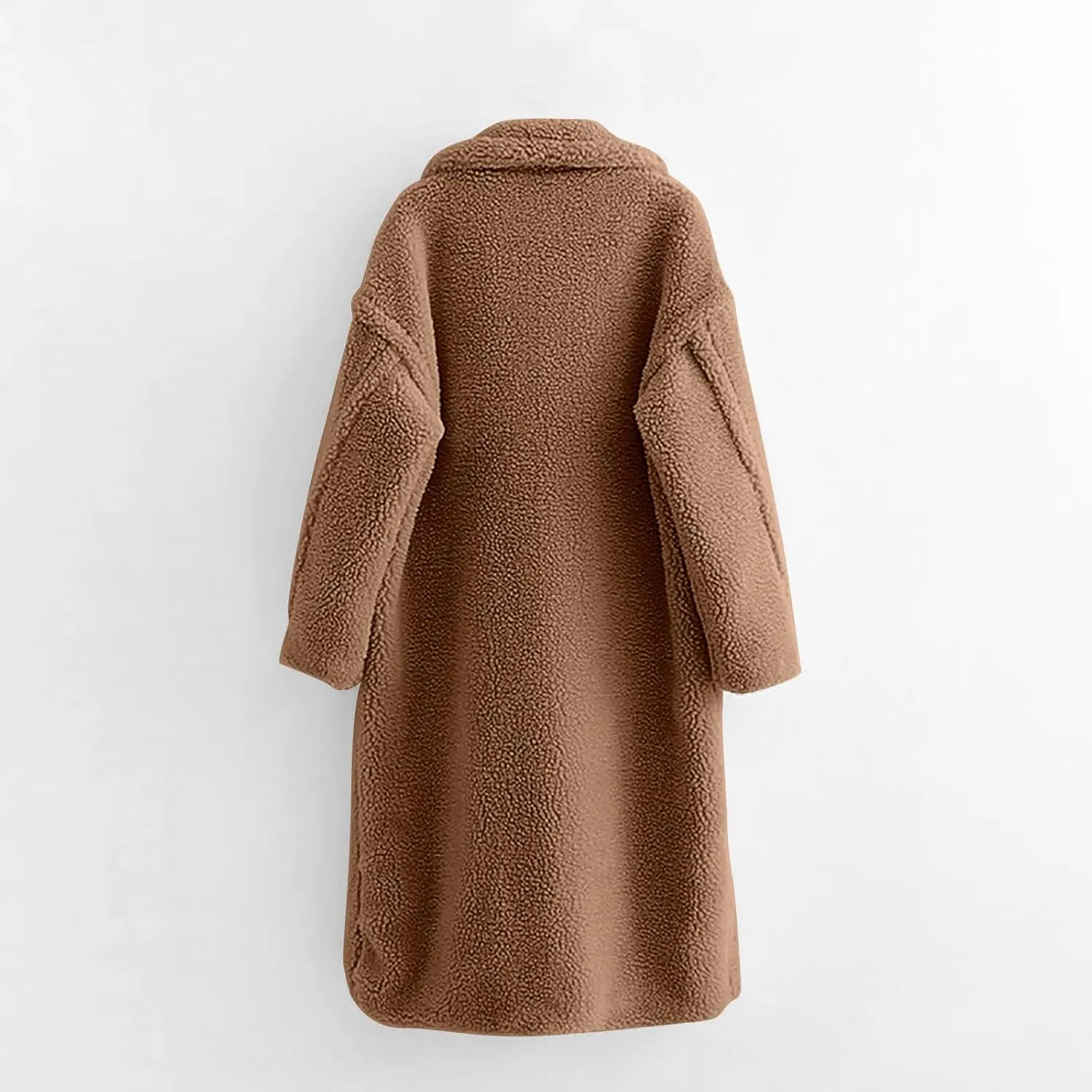 Long Faux Fur Coats for Women Elegant Trendy Lapel Collar Pea Coats Solid Color Open Front Cardigan Outwear Overcoat