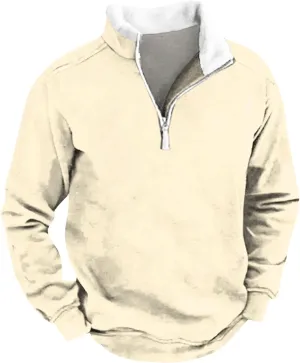 Long Sleeve Shirts for Men,Mens 1/4 Zip Cowboy Fleece Stand Collar Henley Pullover Casual Solid Sweater with Pocket