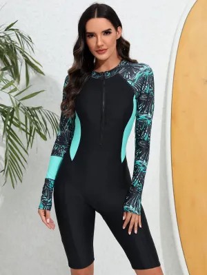 Long Sleeve Sun Protection One-piece Swimsuit Surf Suit UV Protection UPF50  Rash Guard