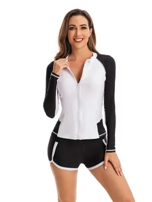 Long-sleeve zippered two-piece swimsuit UPF50  Rash Guard