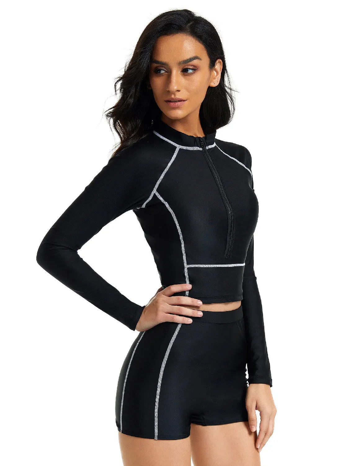 Long-sleeve zippered two-piece swimsuit UPF50  Rash Guard