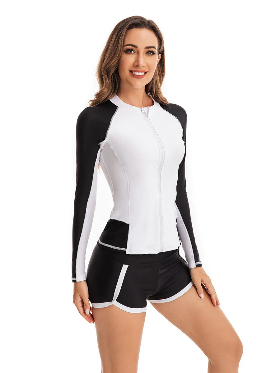 Long-sleeve zippered two-piece swimsuit UPF50  Rash Guard
