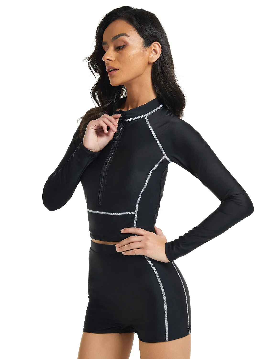 Long-sleeve zippered two-piece swimsuit UPF50  Rash Guard