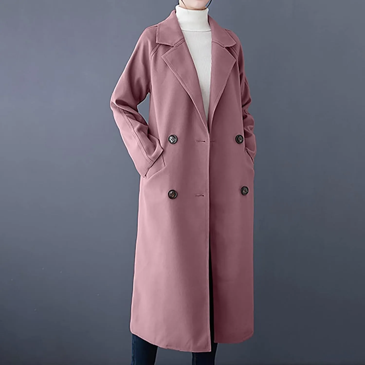 Long Winter Coats for Women Double Breasted Blazer Pea Trench Coat Lapel Fashion Fall Outfits Casual Wool Blend Outwear