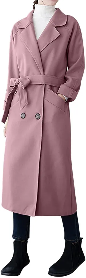 Long Winter Coats for Women Double Breasted Blazer Pea Trench Coat Lapel Fashion Fall Outfits Casual Wool Blend Outwear