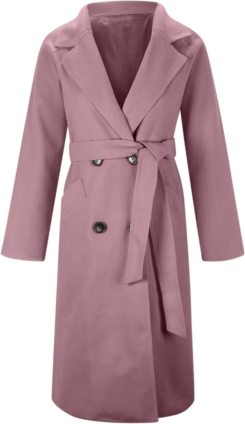 Long Winter Coats for Women Double Breasted Blazer Pea Trench Coat Lapel Fashion Fall Outfits Casual Wool Blend Outwear