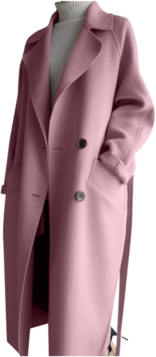 Long Winter Coats for Women Double Breasted Blazer Pea Trench Coat Lapel Fashion Fall Outfits Casual Wool Blend Outwear