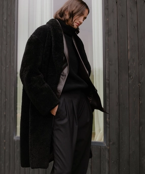 Softshell Construction Long Shearling Yves Shawl Coat