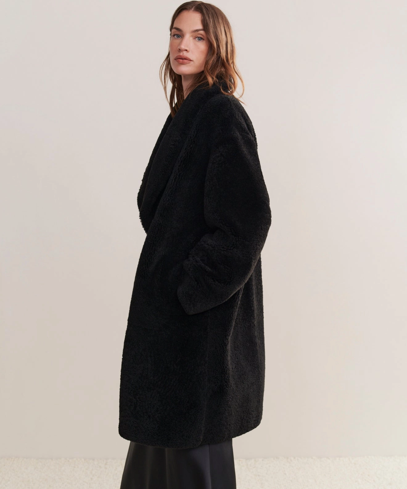 Temperature Regulating Tech Long Shearling Yves Shawl Coat