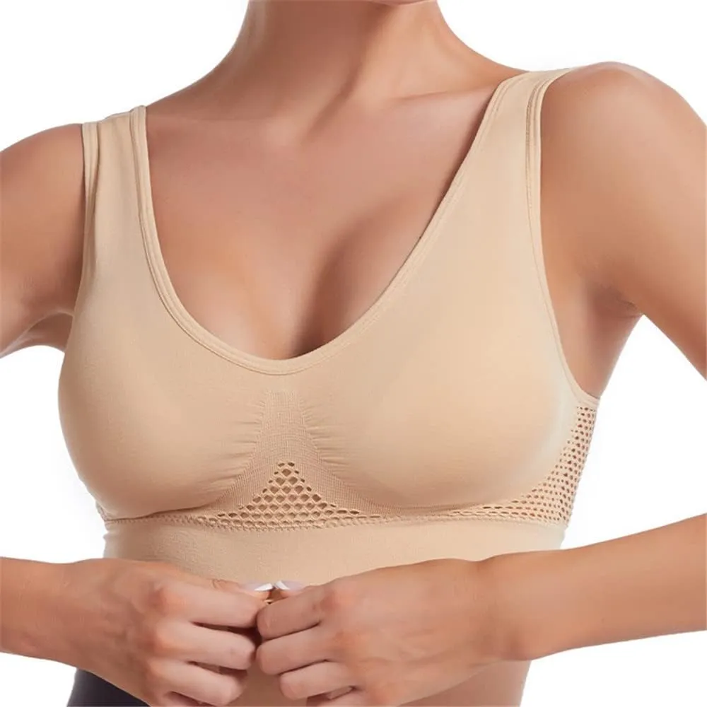 LONGLUAN Breathable Cool Liftup Air Bra, Seamless Wireless Cooling Comfort Breathable Bra with Removable Pads