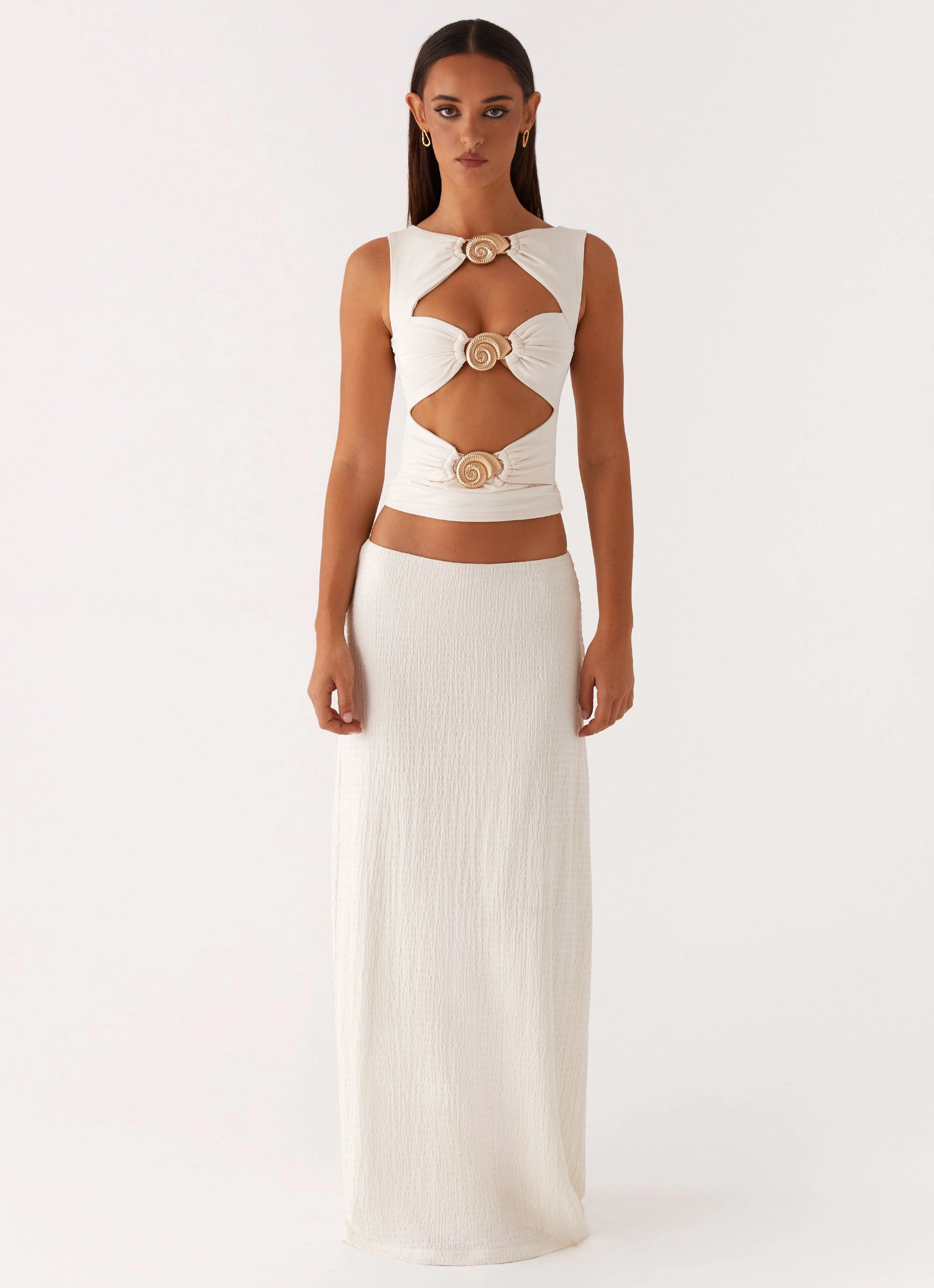 Lightweight pullover SoftFeel Fabric Lagoon Cut Out Top - Ivory