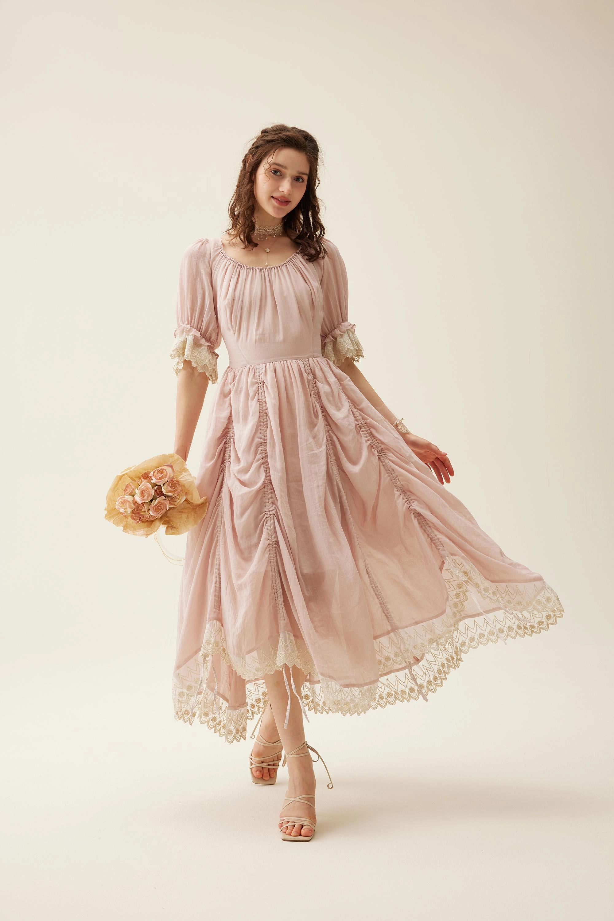 On The Go Wide-leg cut Elowen 27 | Lace Linen dress gown ( 2 way to wear )