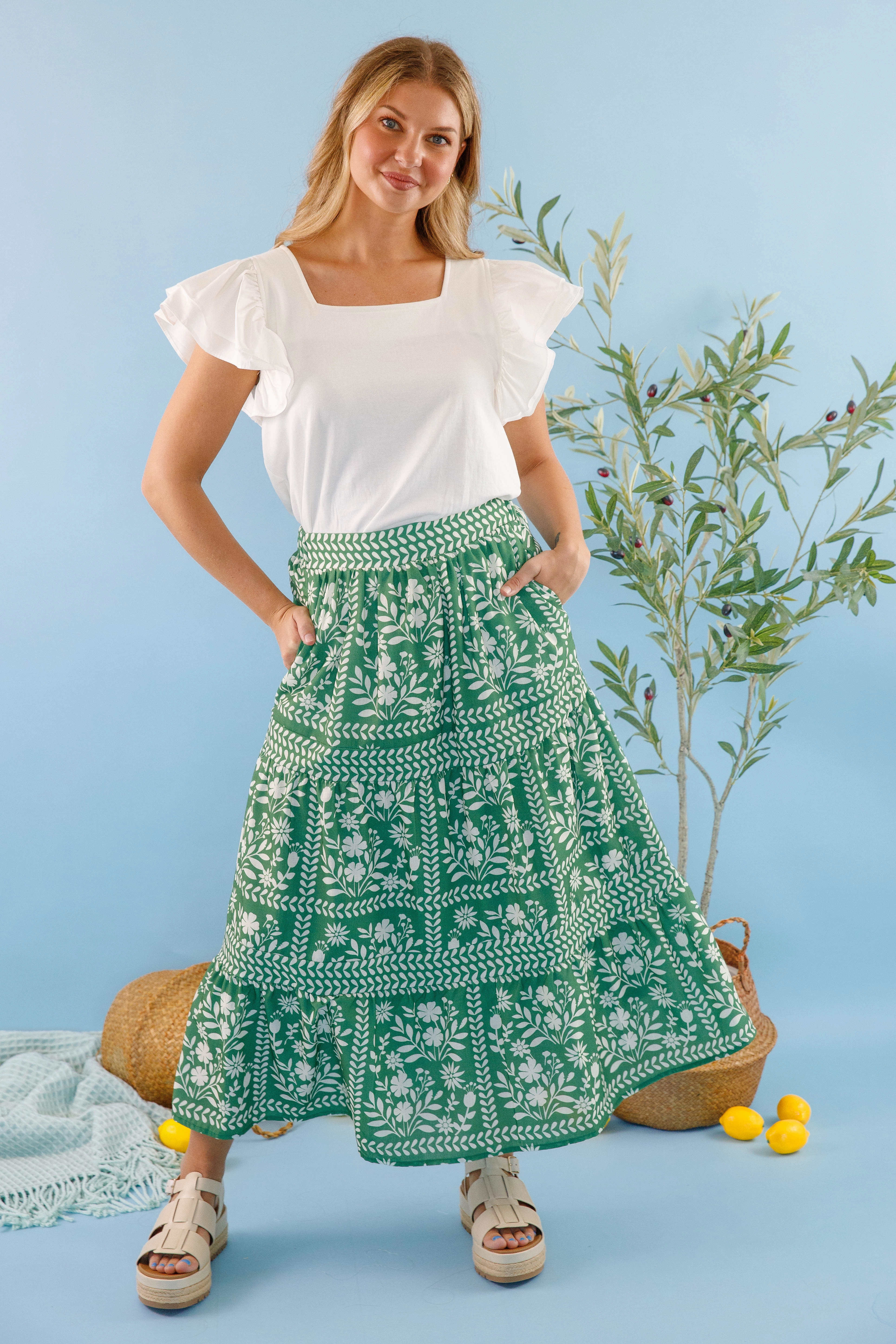 Lots Of Happiness Midi Skirt-Green DurableReinforcedMaterial
