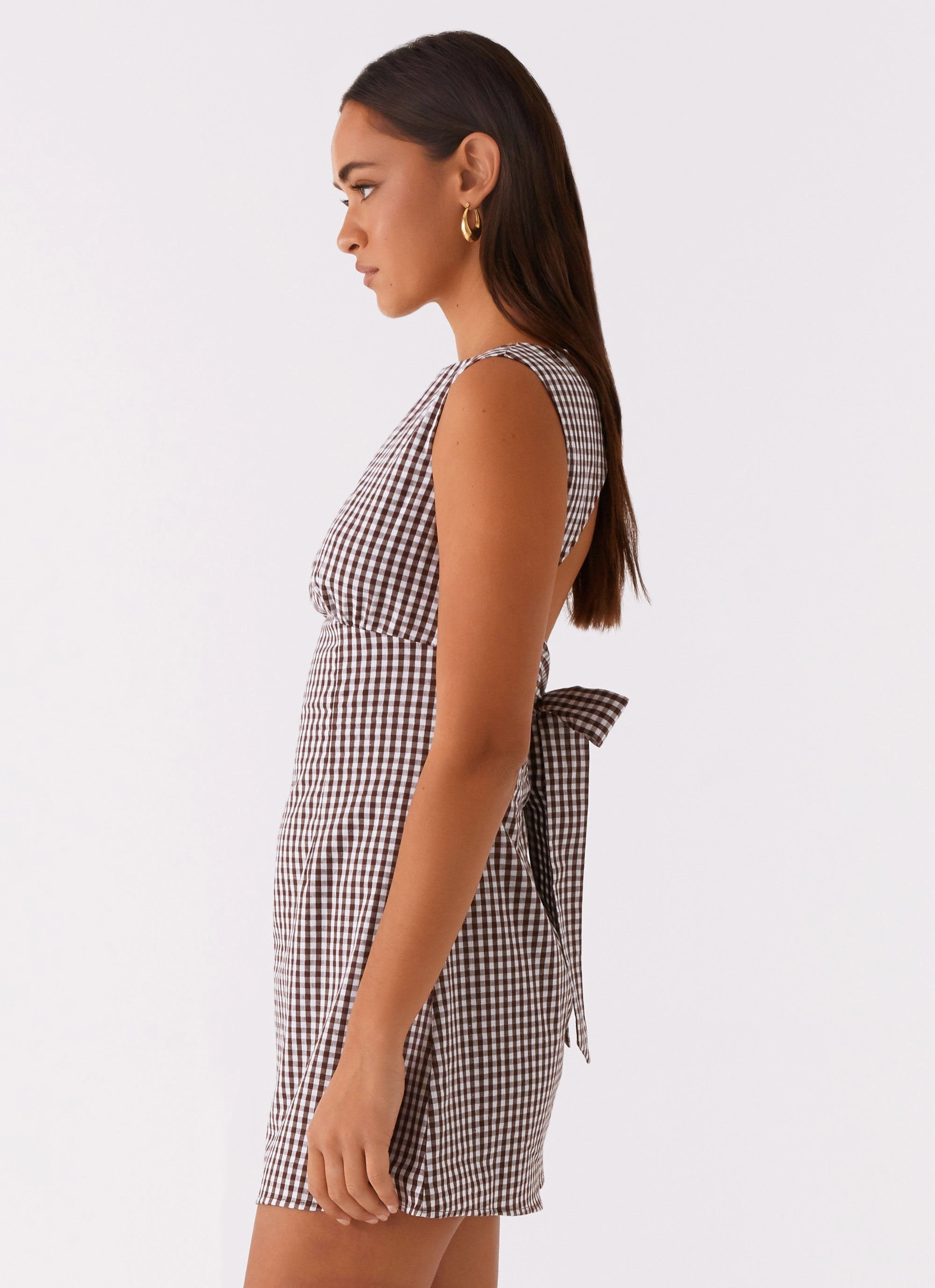 Lotus Tie Back Mini Dress - Chocolate Gingham Bold Look Soft Fit Wear