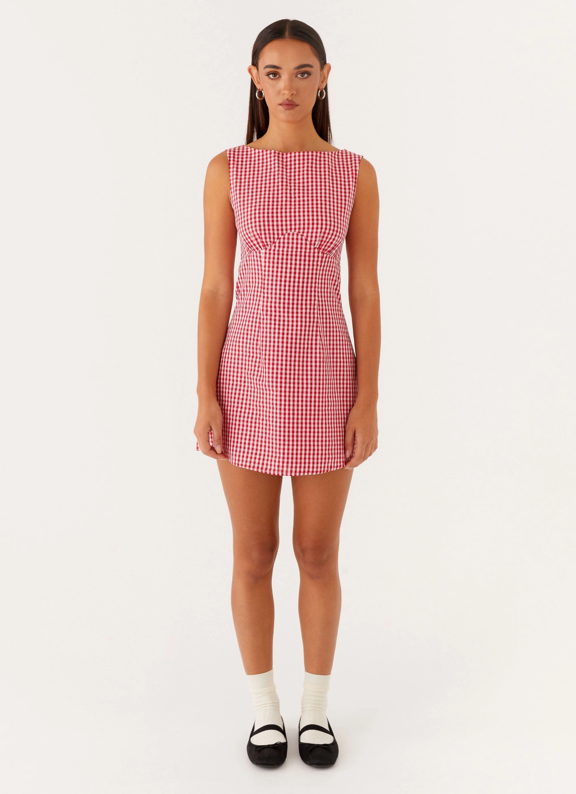 Lotus Tie Back Mini Dress - Red Gingham Effortless Style