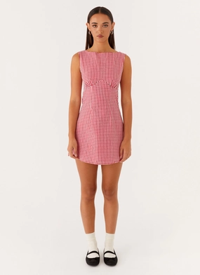 Lotus Tie Back Mini Dress - Red Gingham Effortless Style