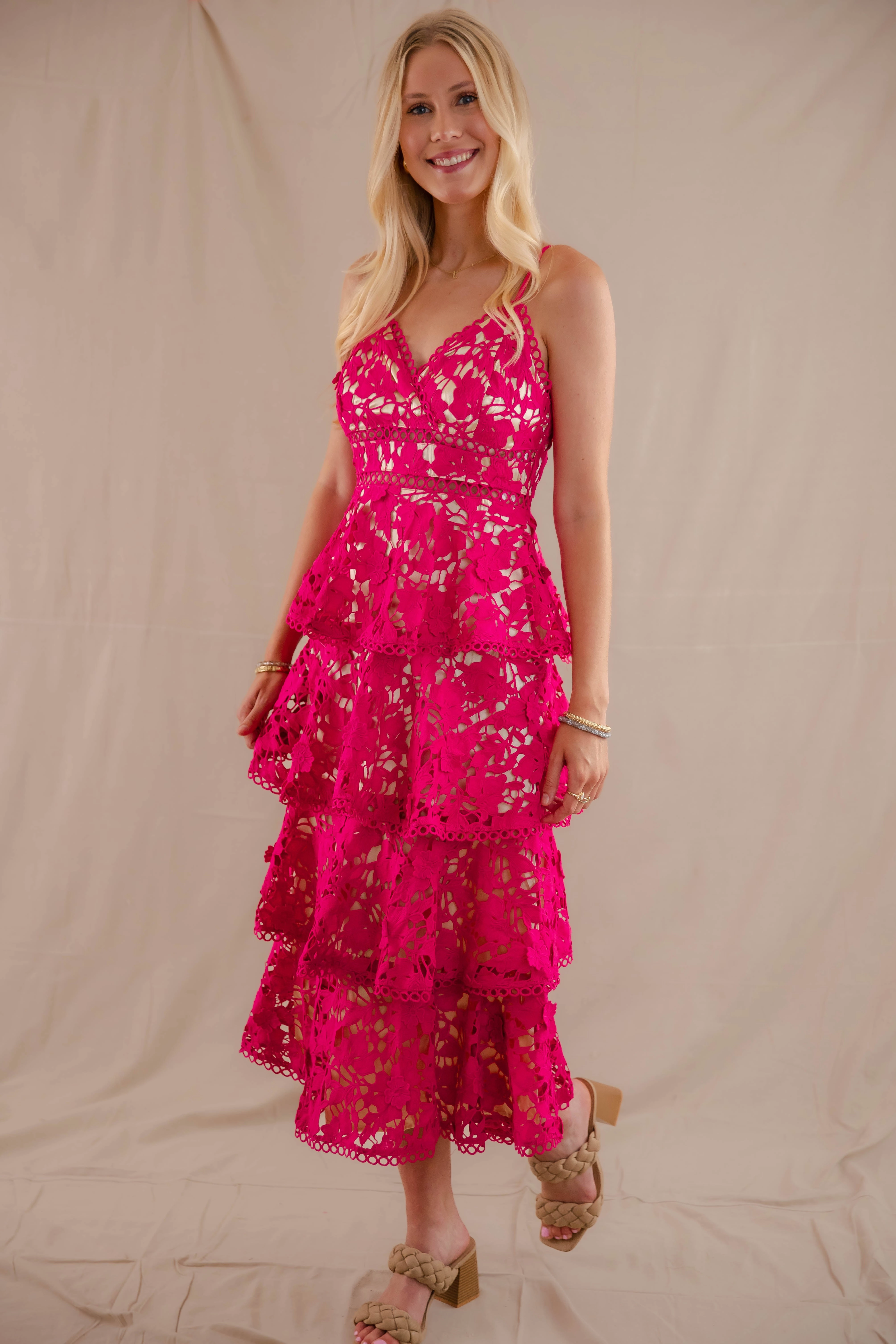 Smile Soft Dreamy Flow Love Grows Here Midi Dress-Magenta