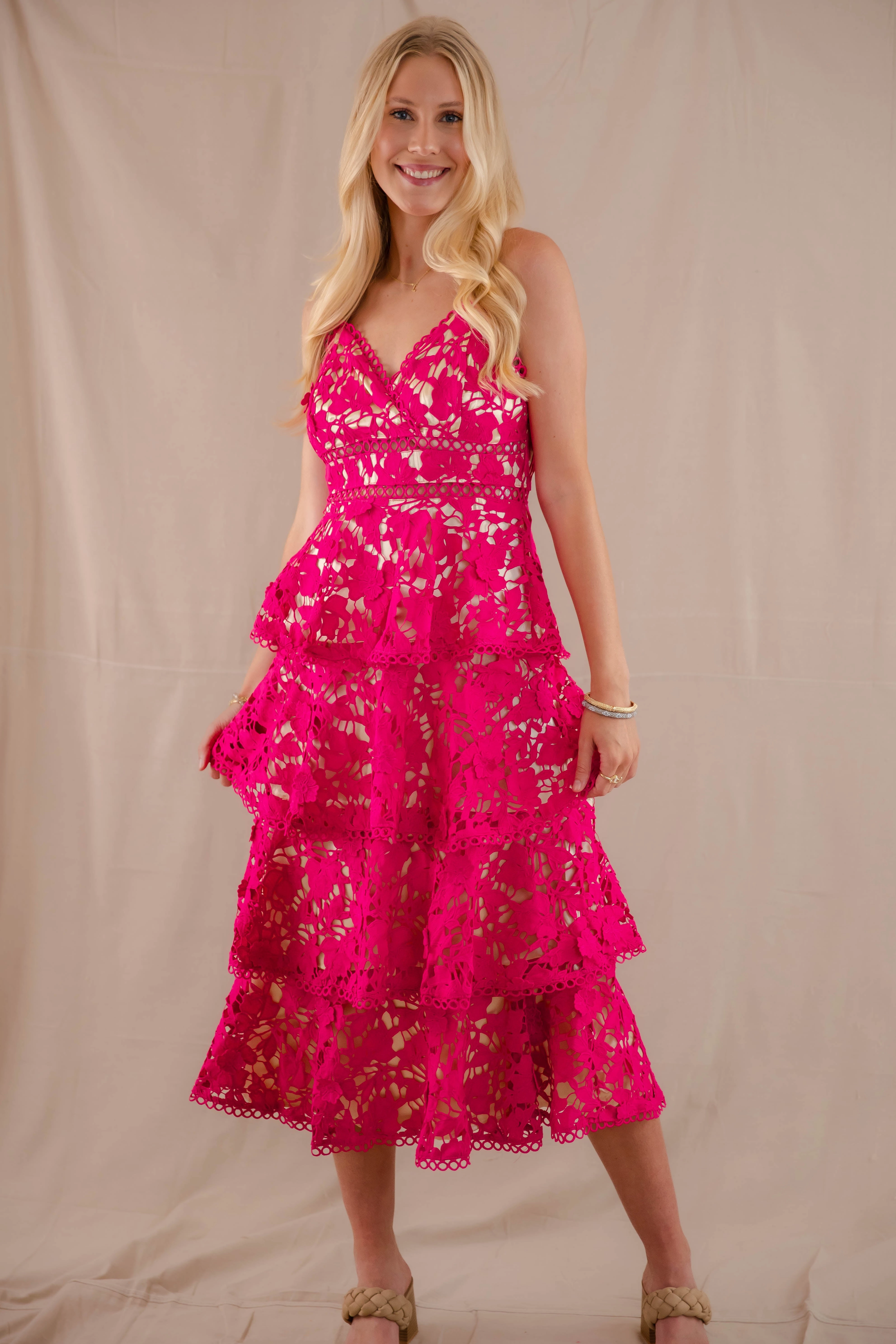 Lightweight Feel Love Grows Here Midi Dress-Magenta